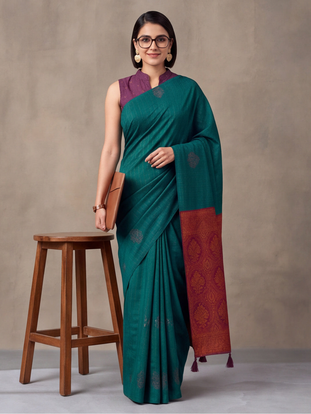 Women Green Banarasi Silk Blend Saree with Zari Butti Woven Pallu and Tassels