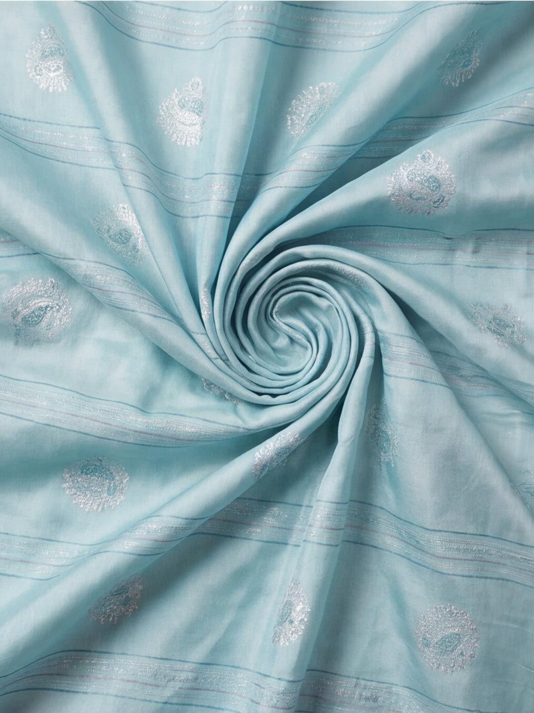 Women Blue Banarasi Silk Blend Saree with Silver Zari Butti Woven Pallu