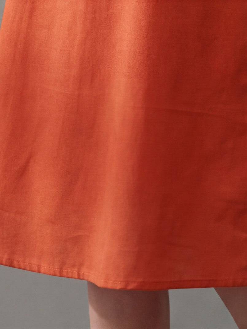 Rust Straight Fit Dress With Belt Detail