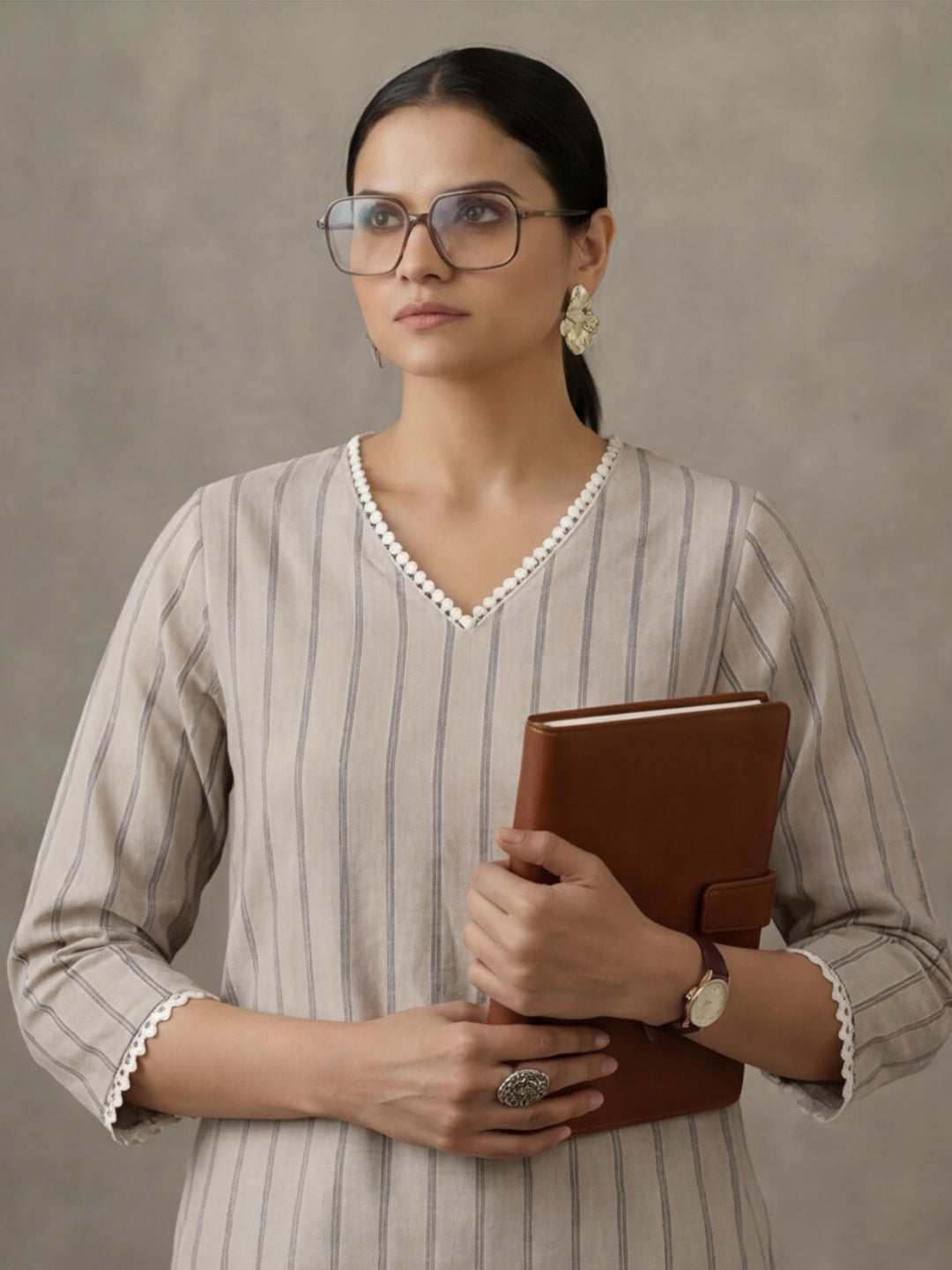 Cotton Lurex Stripes Kurta Set
