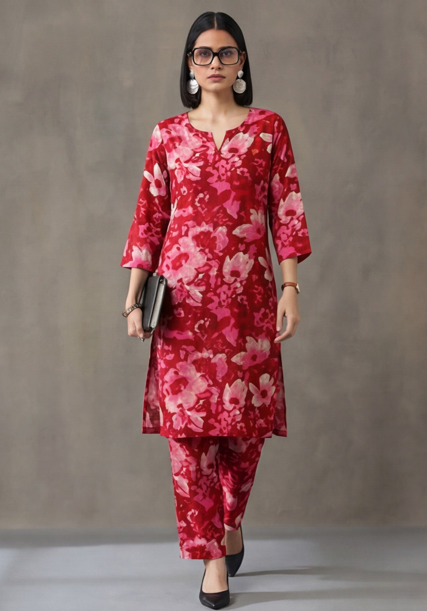 Floral Printed Straight Kurta & Trousers Sets