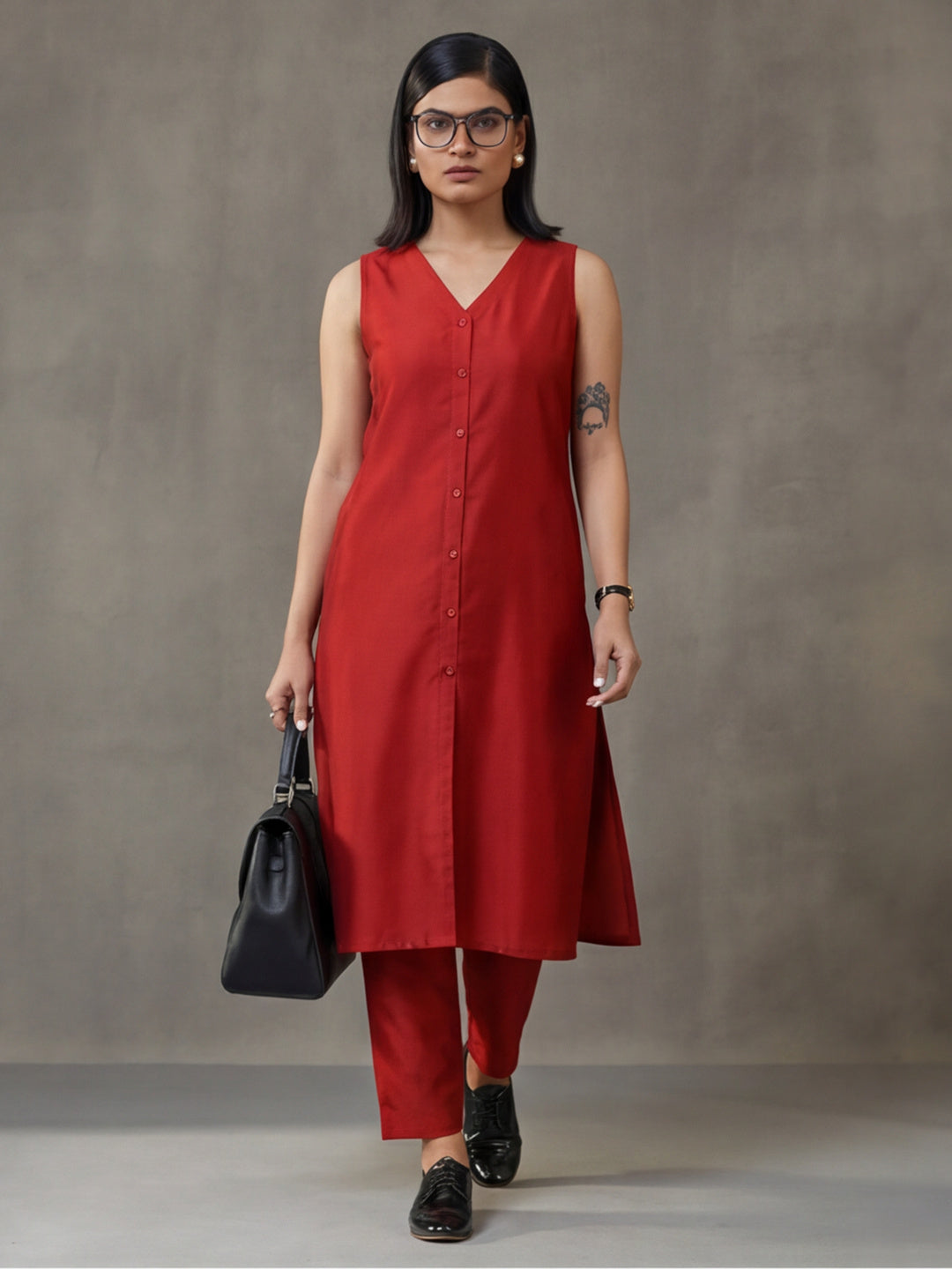 Solid Straight silk blend Kurta & Trousers Sets