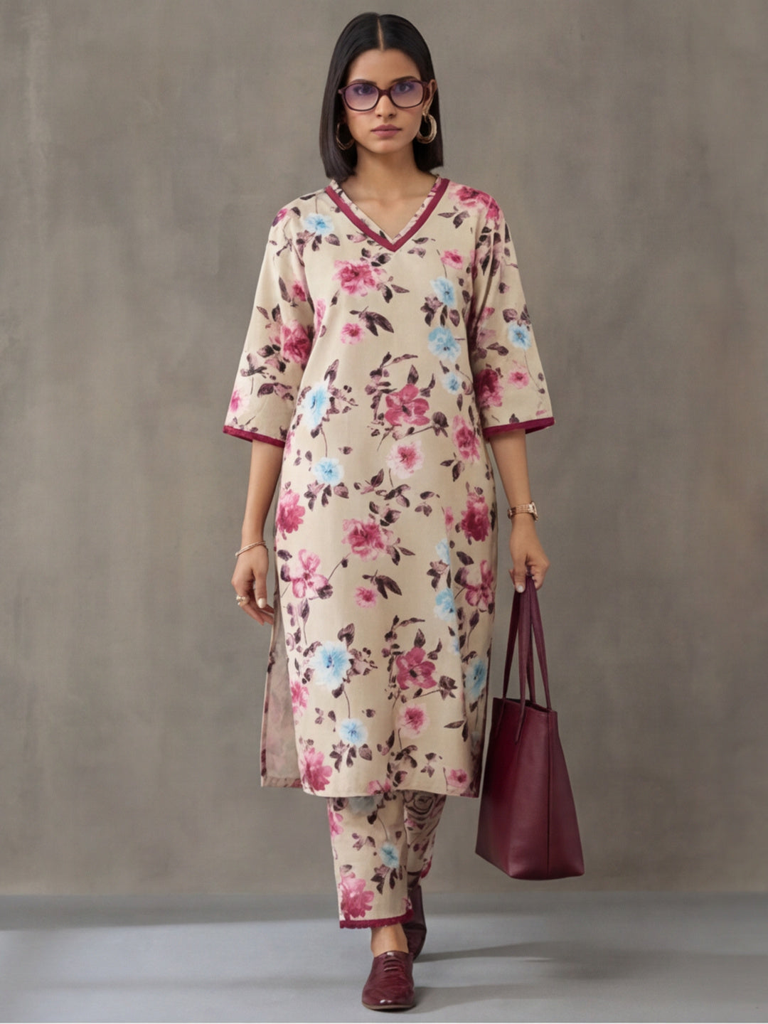 Floral Printed Straight Kurta & Trousers Sets