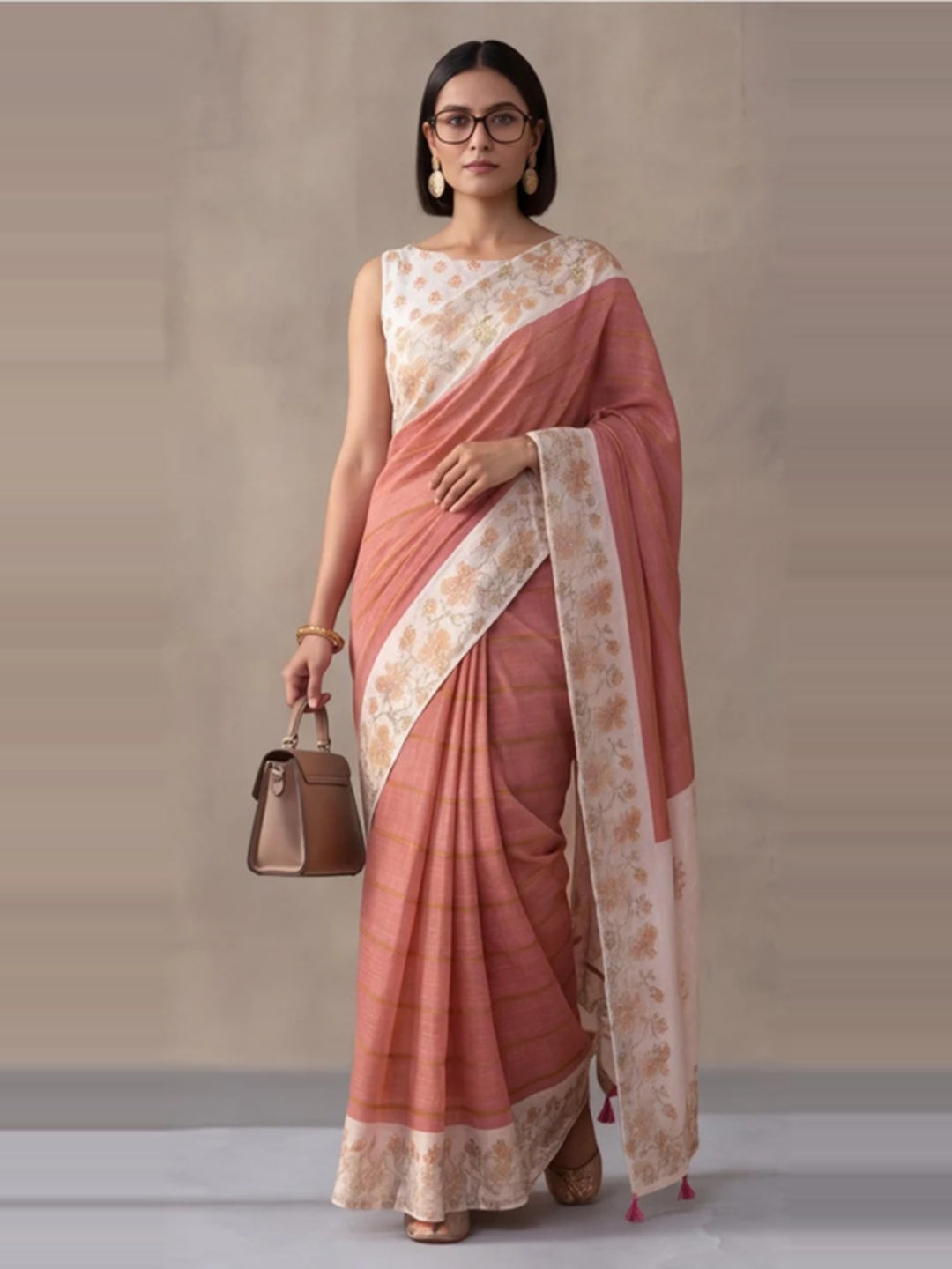 Jaipur Kurti Women Pink Digital Printed Saree With Tasselled Border