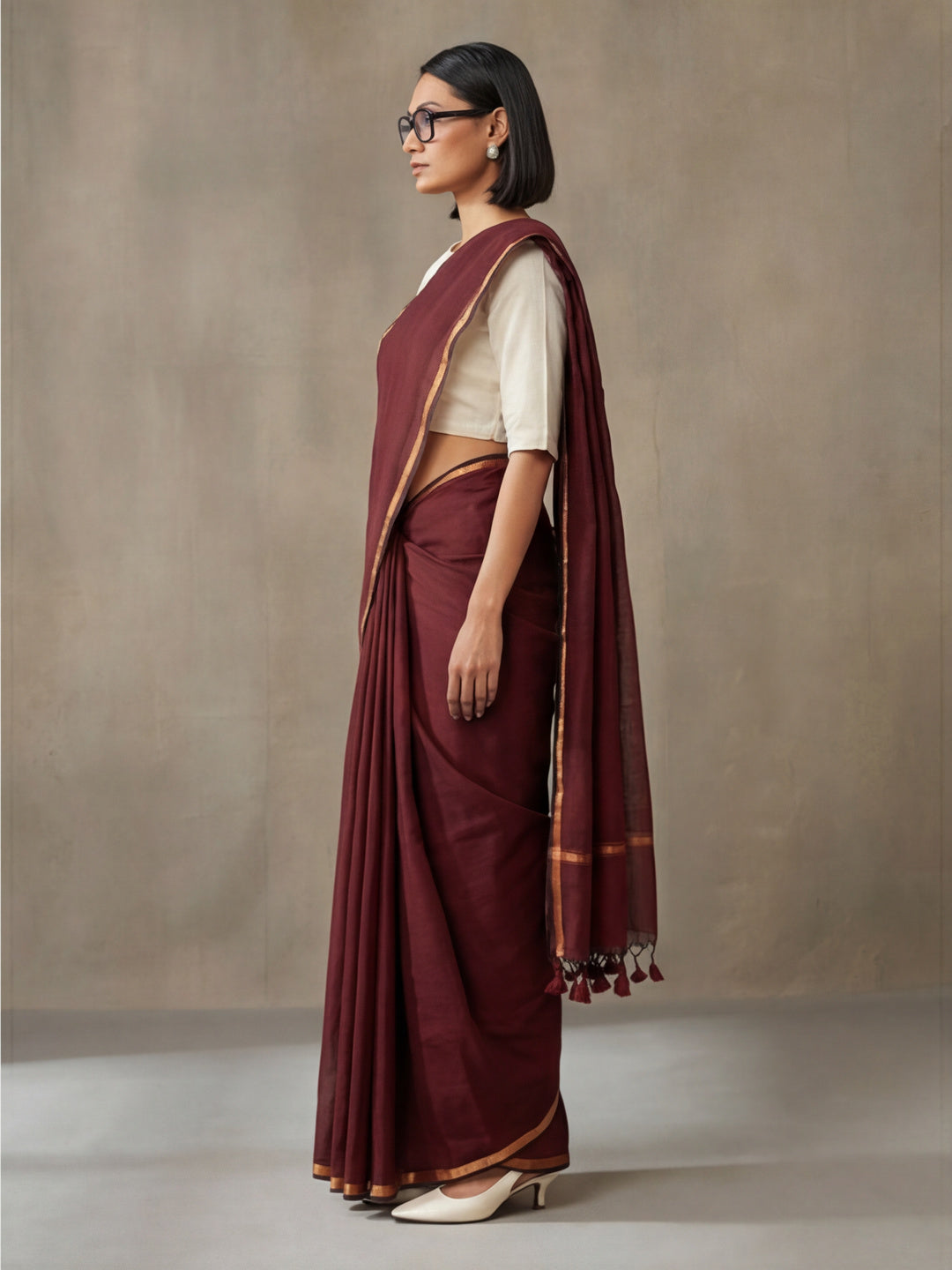 Solid Pure Cotton Saree with Unstiched Blouse