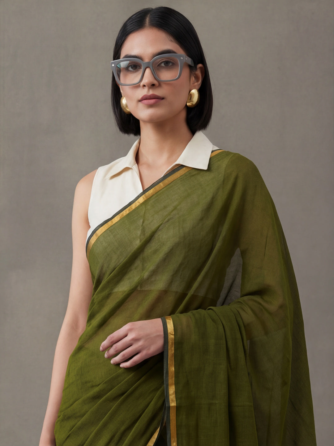Solid Pure Cotton Saree with Unstiched Blouse