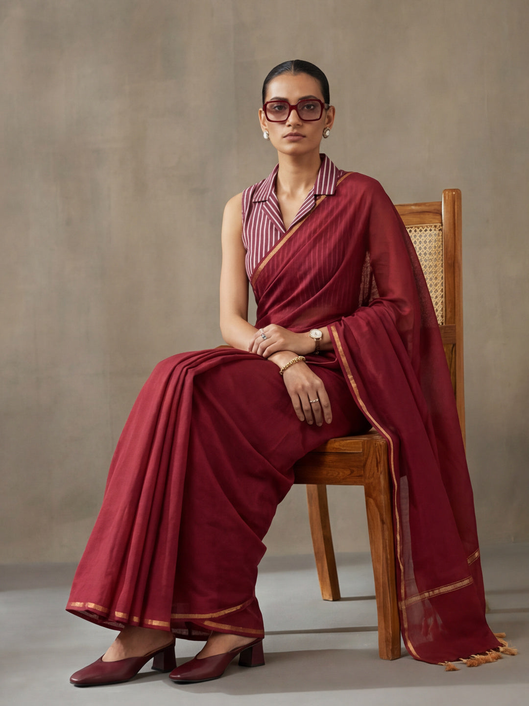 Solid Pure Cotton Saree with Unstiched Blouse