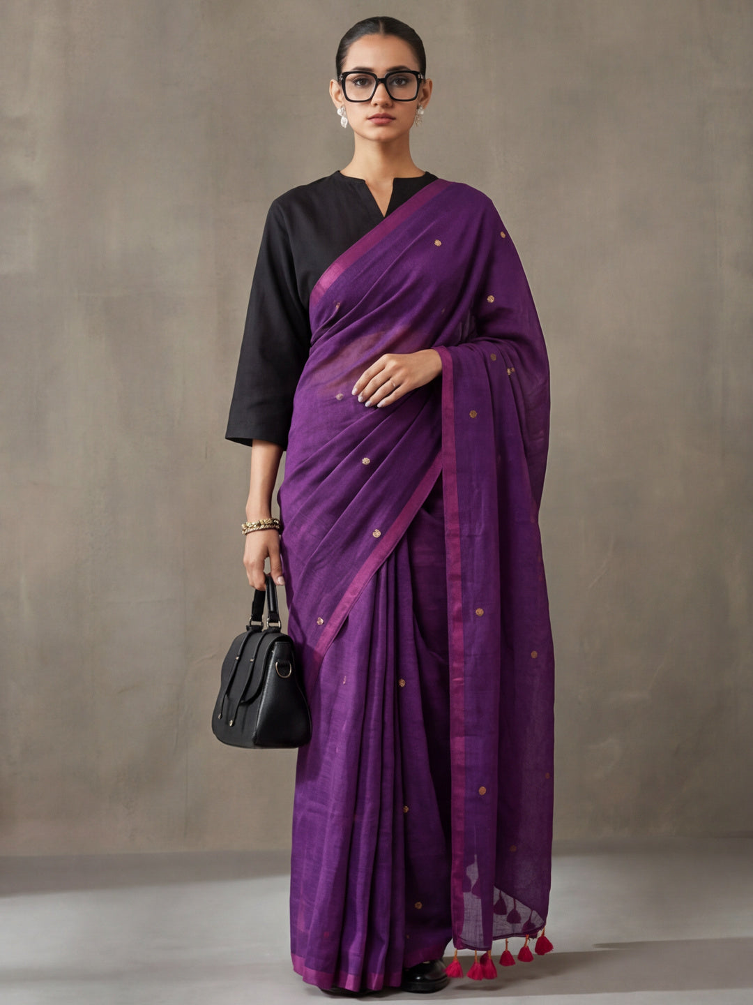 Solid Pure Cotton Saree with Unstiched Blouse
