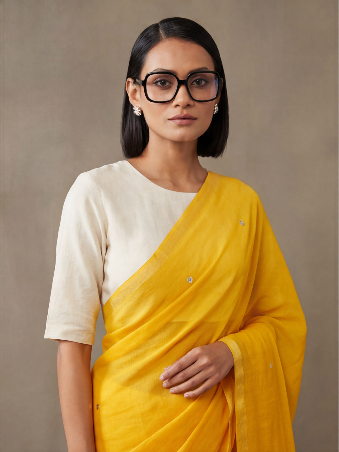 Solid Pure Cotton Saree with Unstiched Blouse