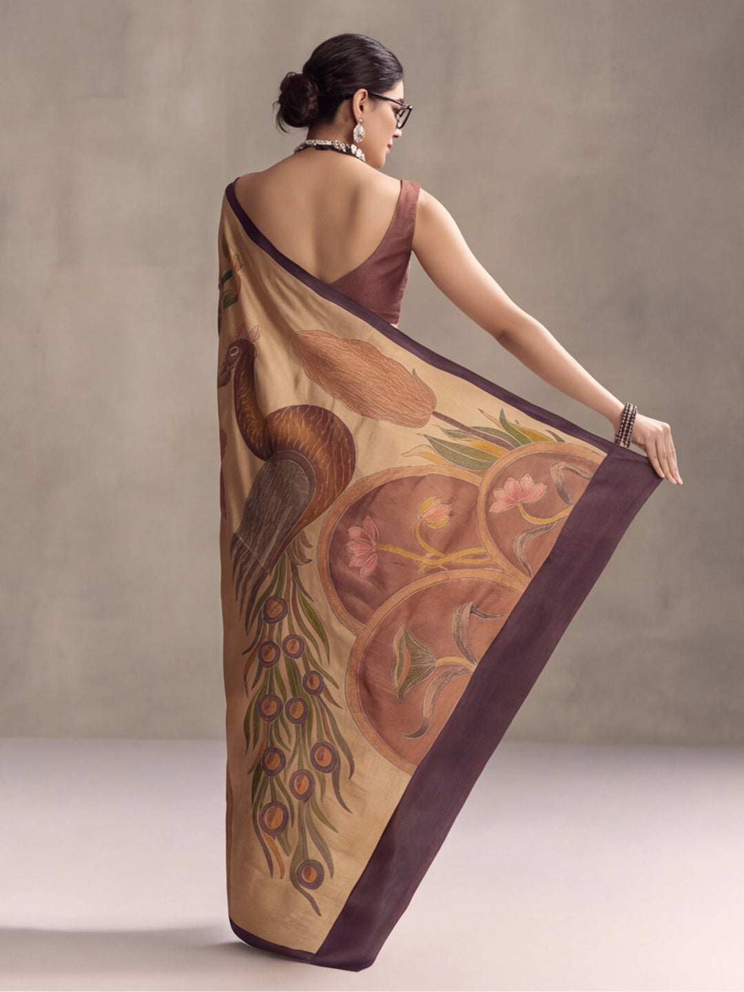 arthy Tone Digitally Printed Kantha-Look Cotton Saree with Contrast Border