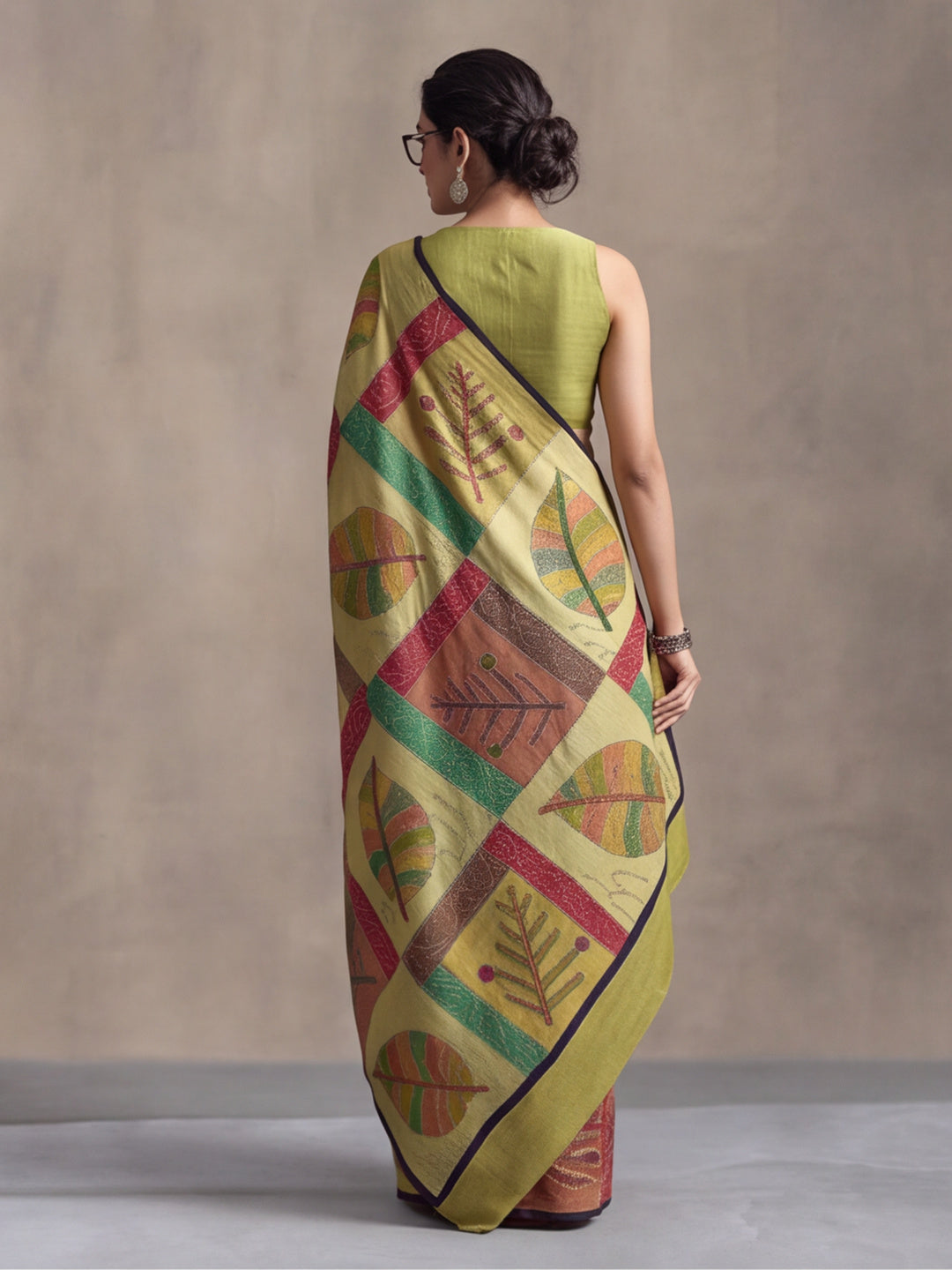 arthy Tone Digitally Printed Kantha-Look Cotton Saree with Contrast Border
