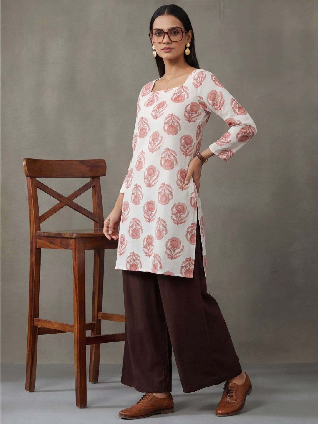 Women Printed Square Neck Fancy Tunic Top with Full Sleeves