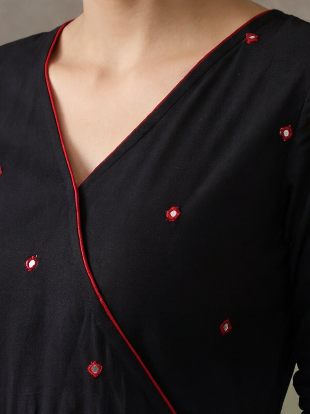 Women Black Angrakha Style Cotton Flared Kurta with Palazzos