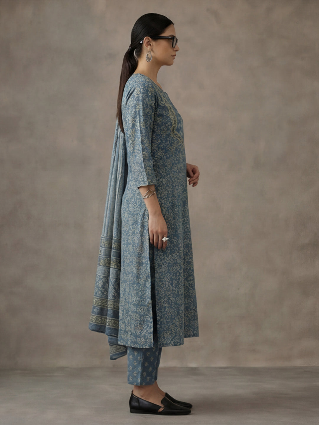 Ethnic Printed Cotton Kurta Set With Dupatta