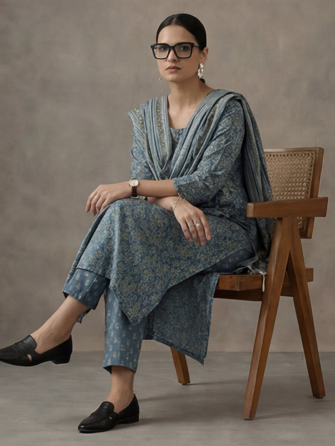 Ethnic Printed Cotton Kurta Set With Dupatta