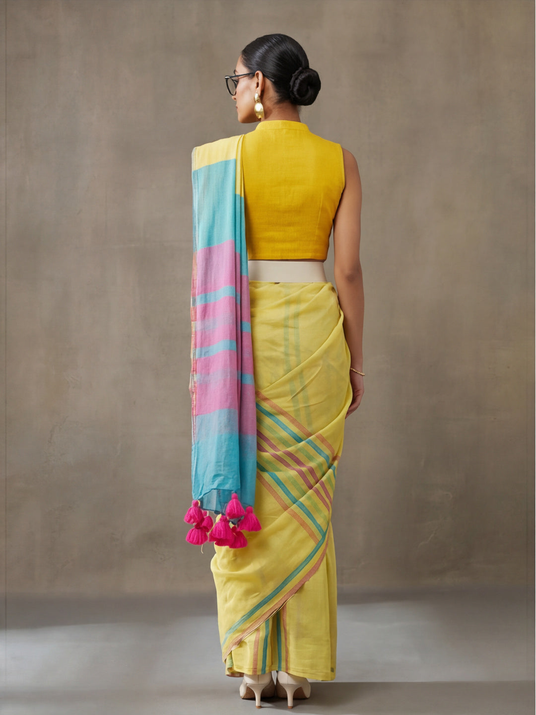 Striped Pure Linen Saree with Unstiched Blouse