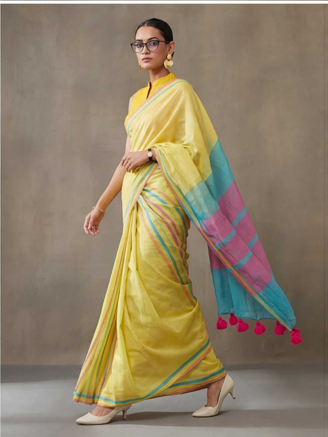 Striped Pure Linen Saree with Unstiched Blouse