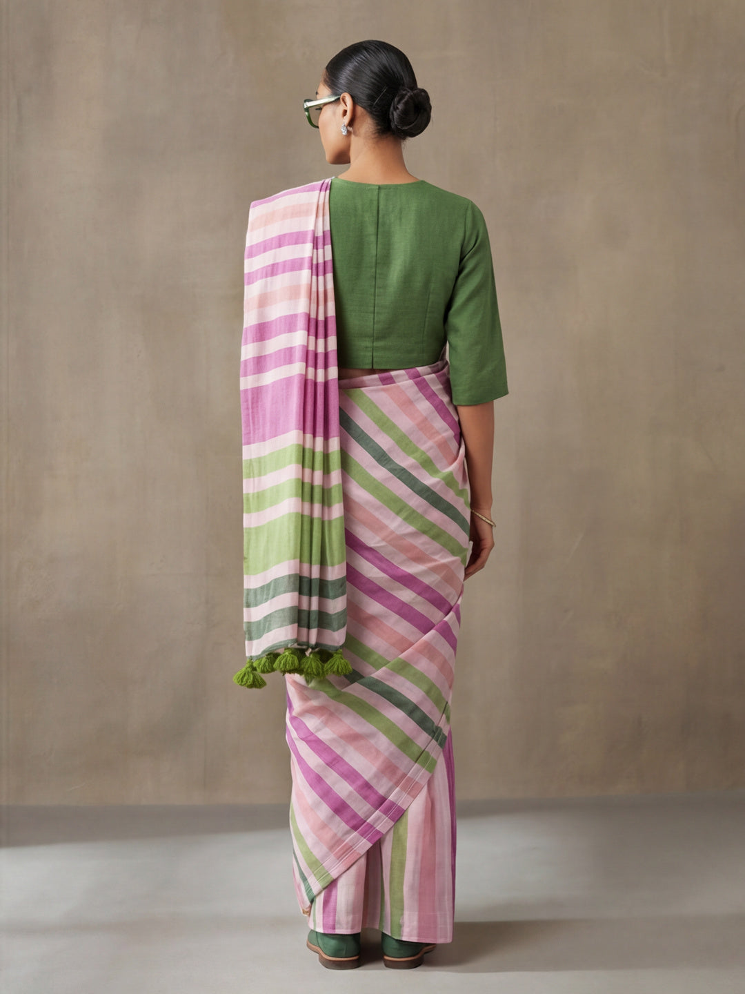 Striped Pure Linen Saree with Unstiched Blouse