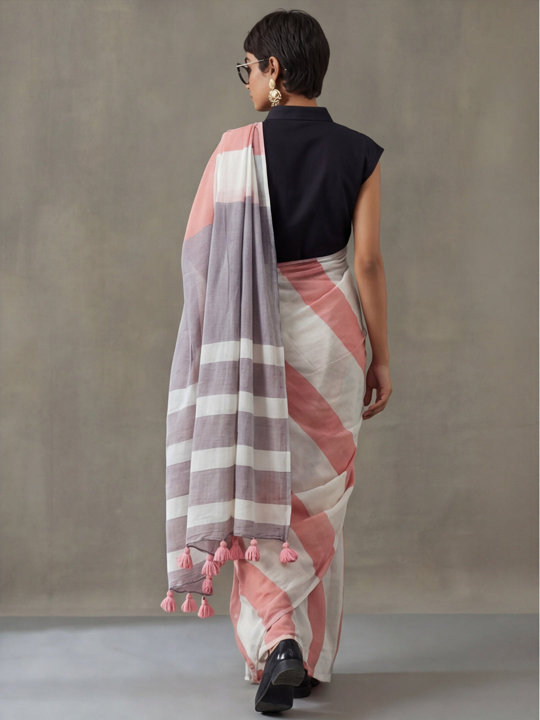 Striped Pure Linen Saree with Unstiched Blouse