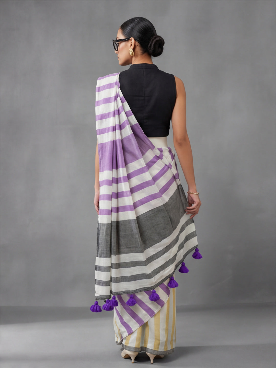 Striped Pure Linen Saree with Unstiched Blouse