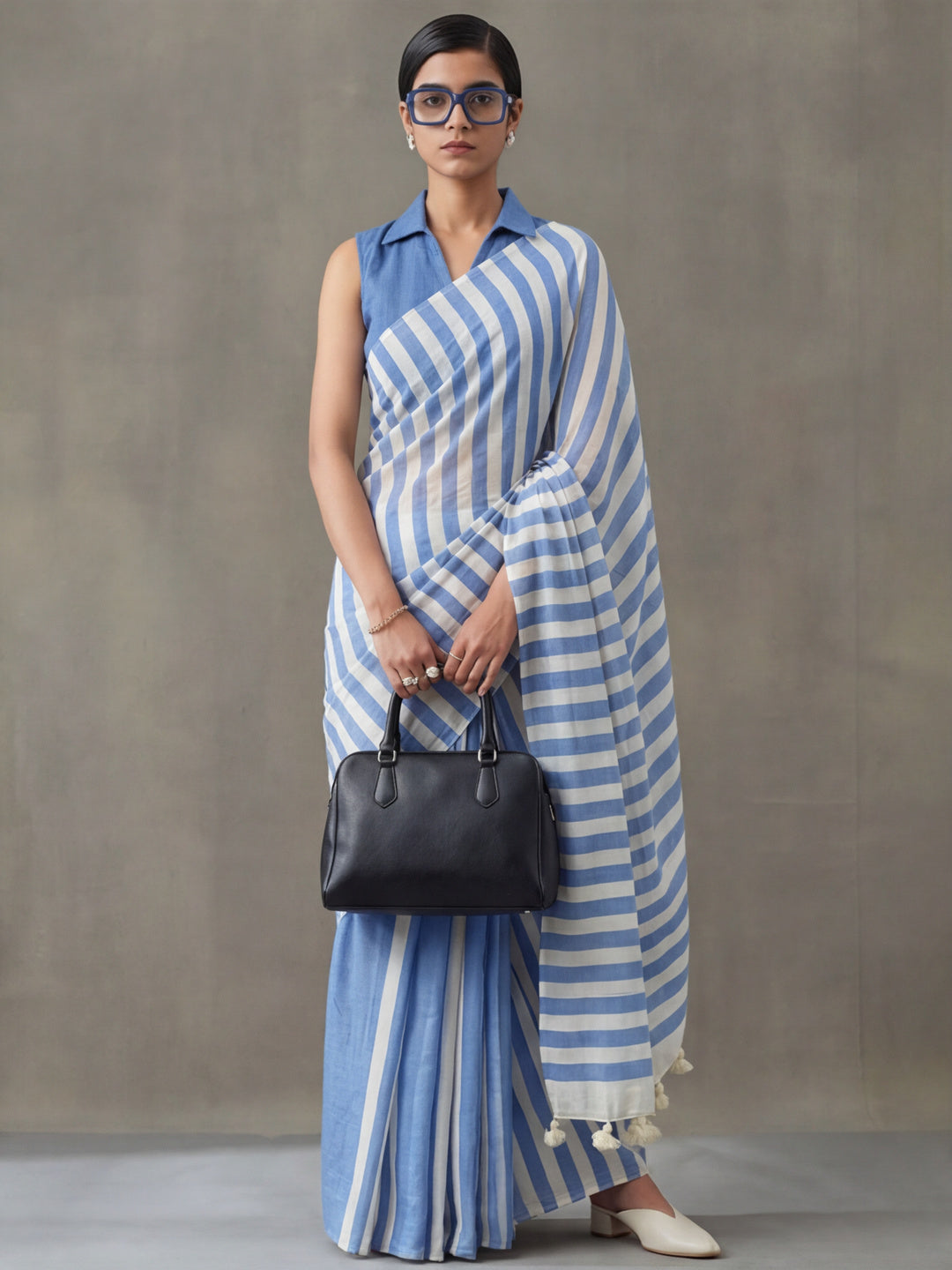 Striped Pure Linen Saree with Unstiched Blouse