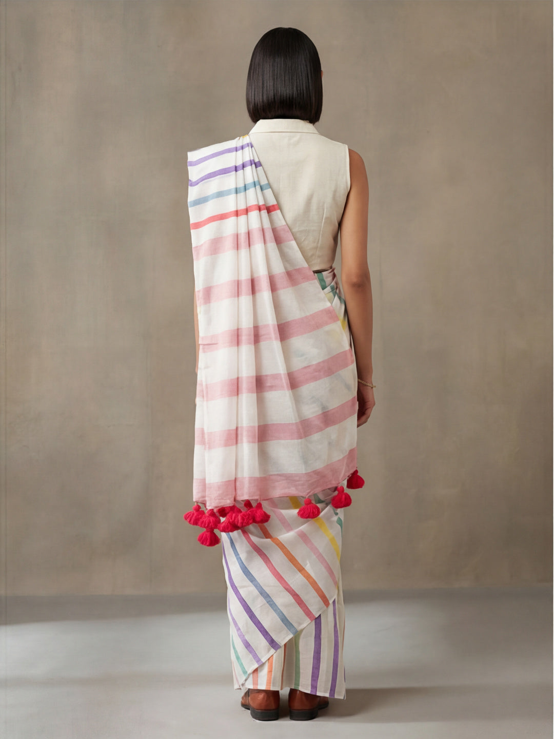 Striped Pure Linen Saree with Unstiched Blouse