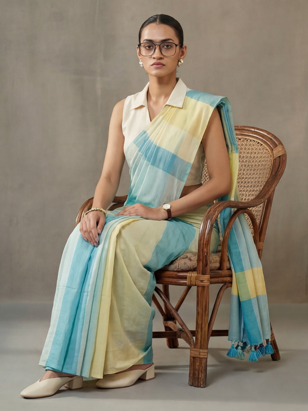 Striped Pure Linen Saree with Unstiched Blouse