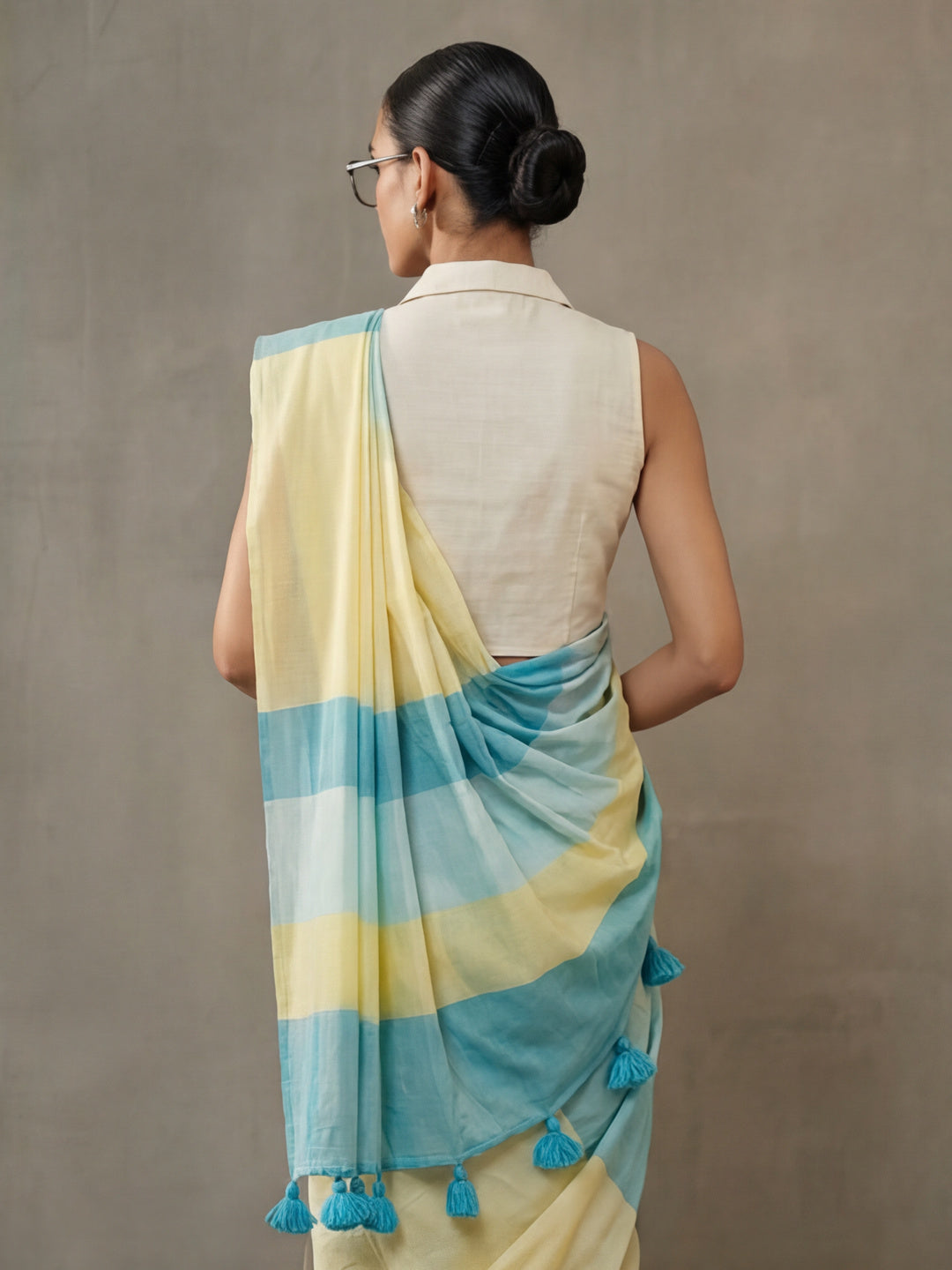 Striped Pure Linen Saree with Unstiched Blouse