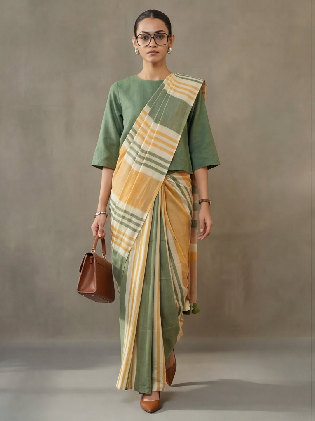 Striped Pure Linen Saree with Unstiched Blouse
