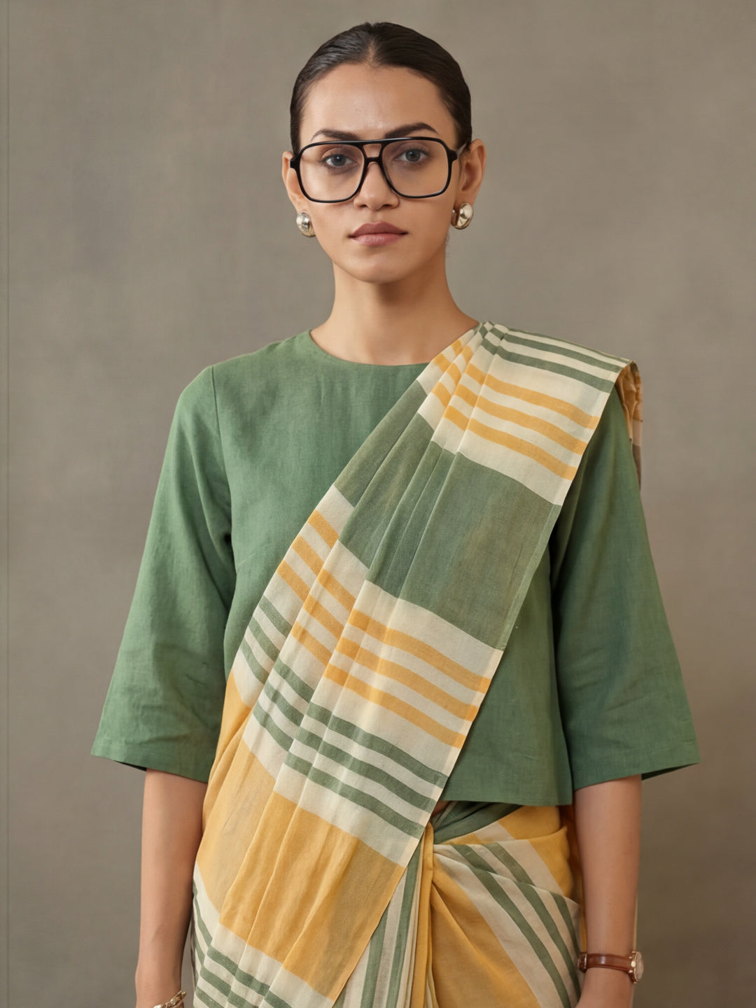 Striped Pure Linen Saree with Unstiched Blouse