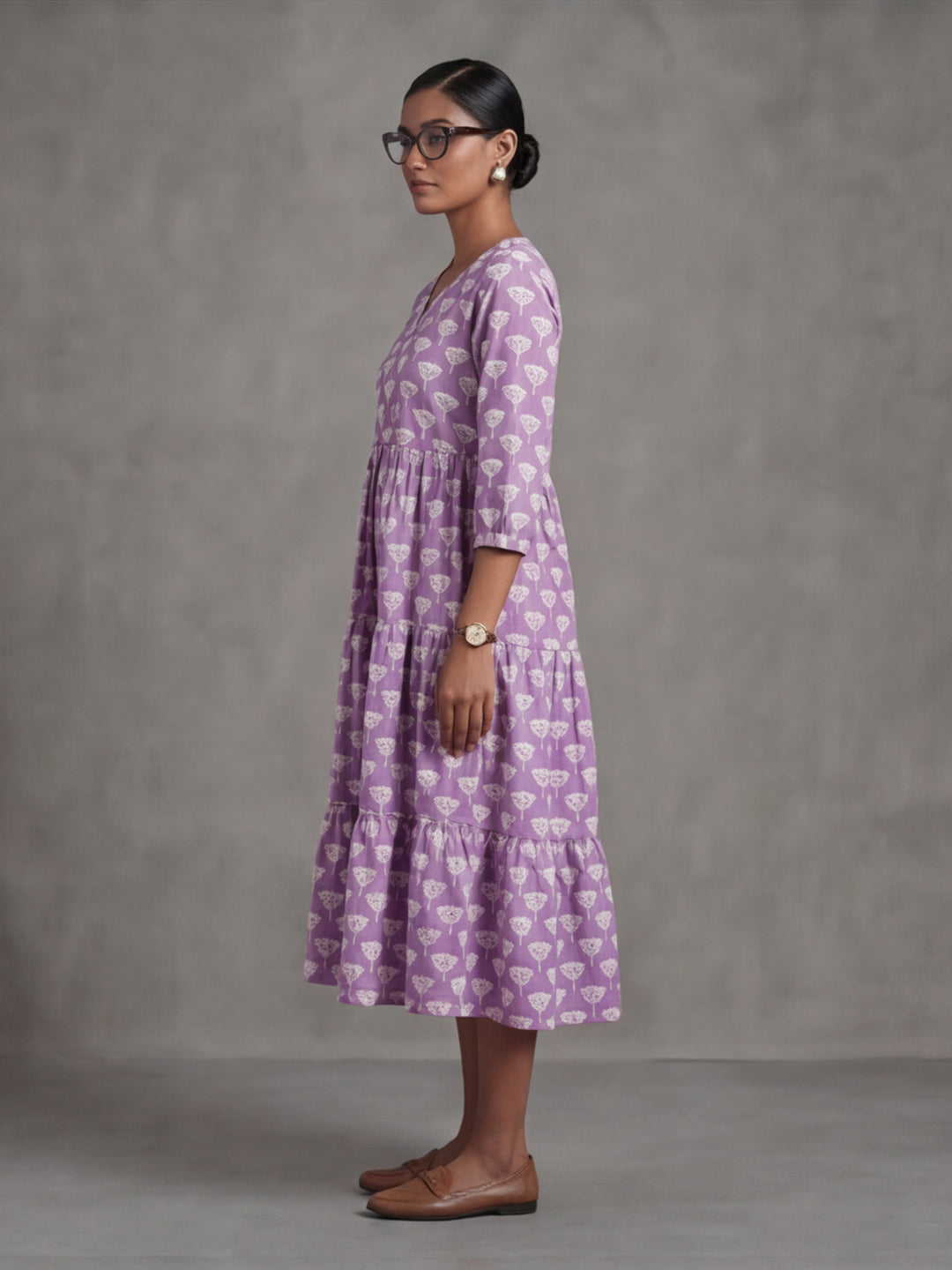 Floral Printed A-Line Panelled Ethnic Dress