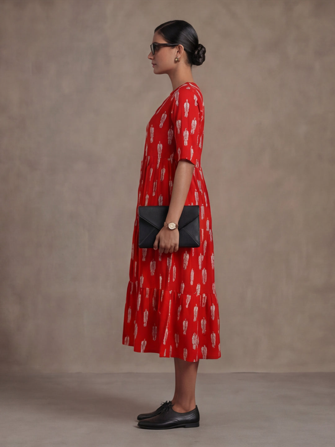 Floral Printed A-Line Tiered Ethnic Dress