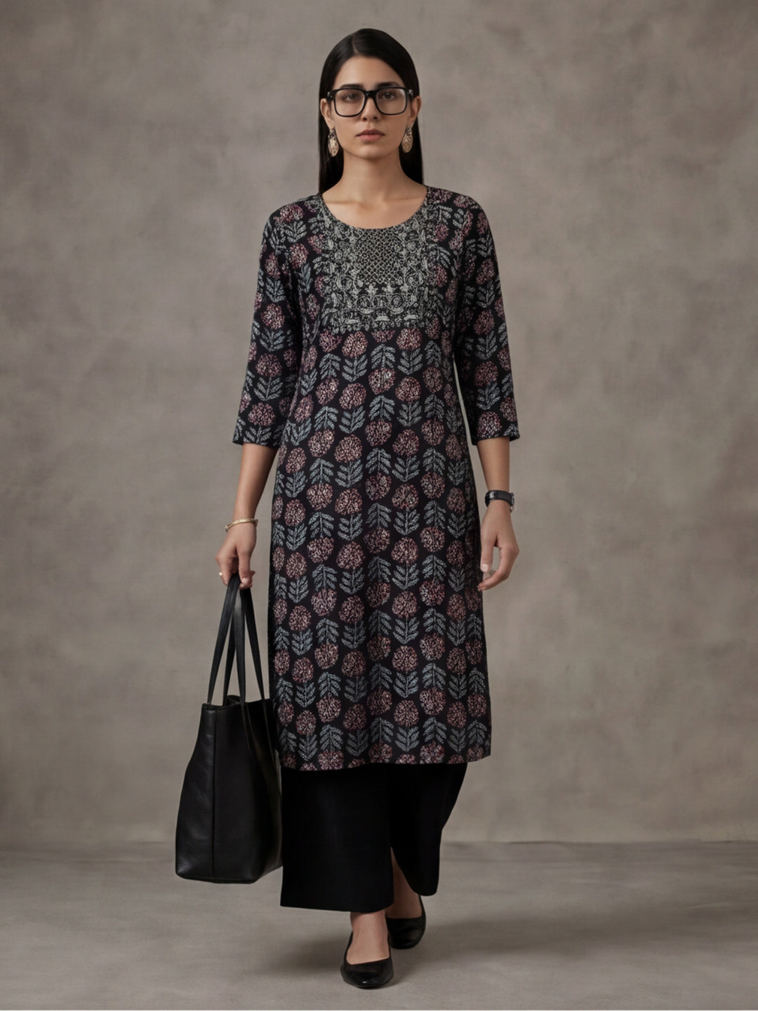 Floral Embroidered Straight Kurta
