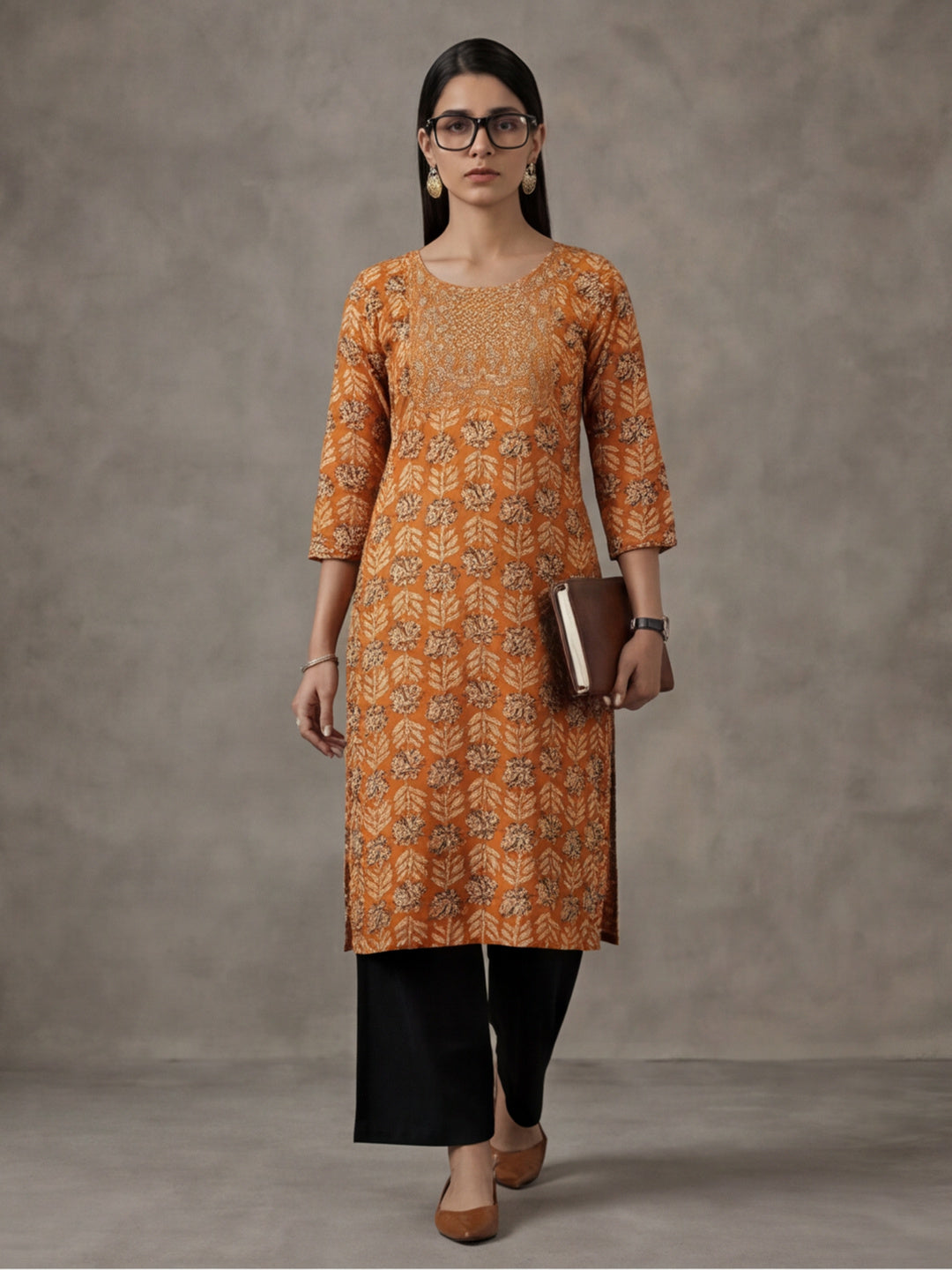 Floral Embroidered Straight Kurta
