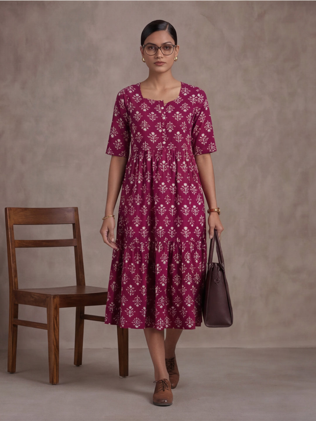 Floral Printed A-Line Tiered Ethnic Dress