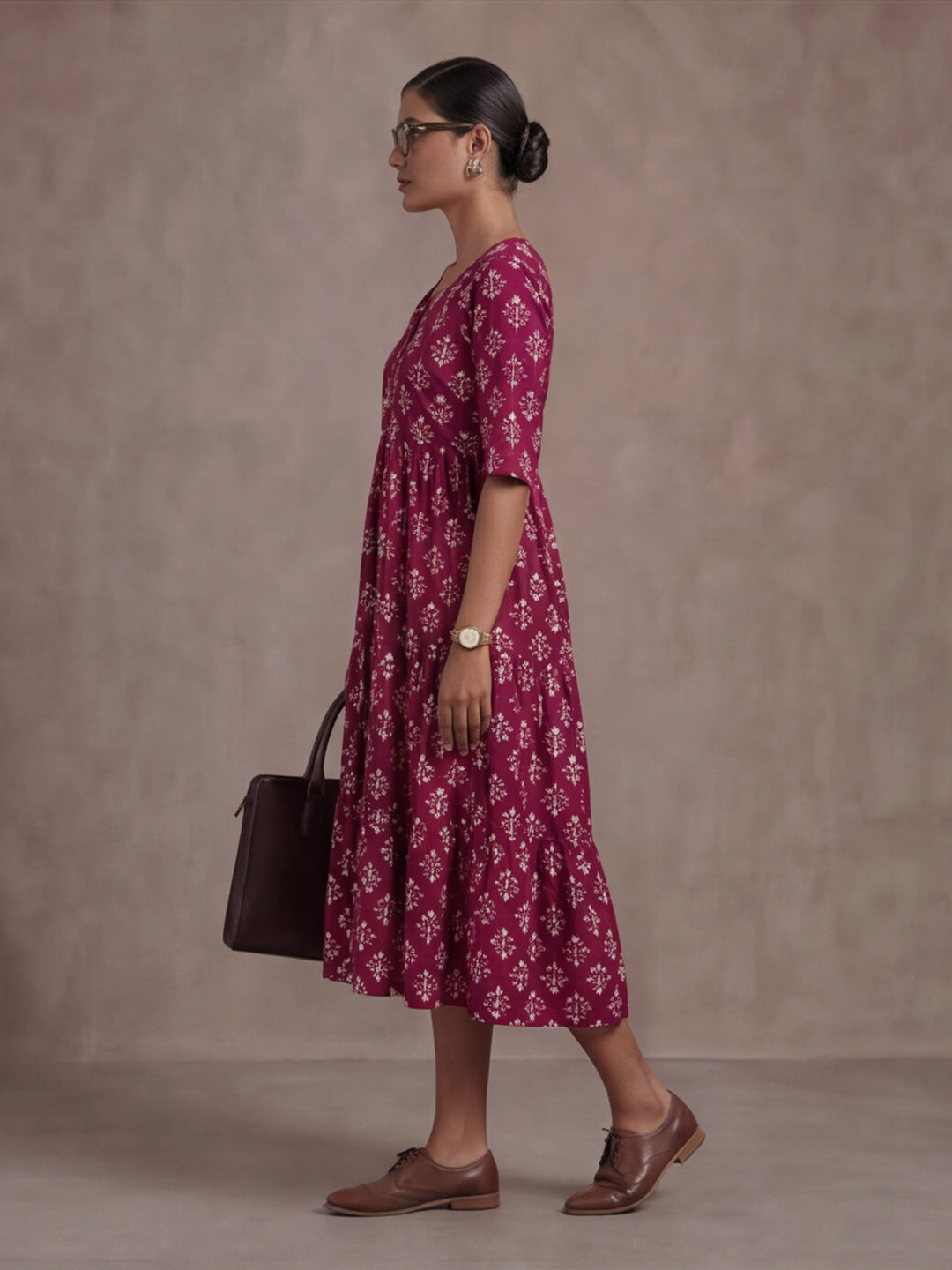 Floral Printed A-Line Tiered Ethnic Dress