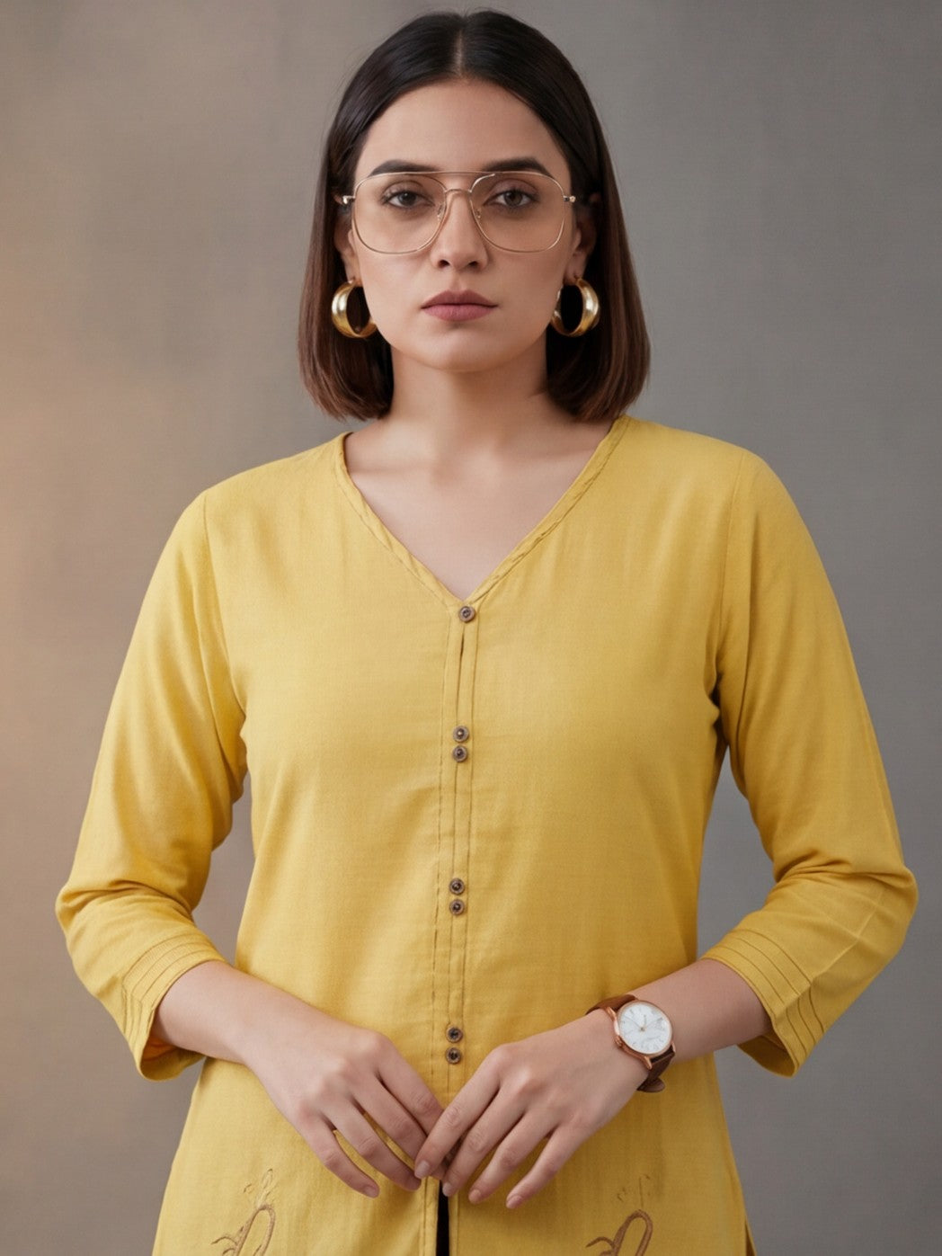 Printed Cotton Blend V-Neck Kurti