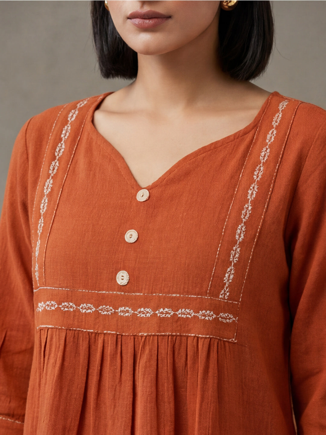 Printed Cotton Blend Sweetheart Neck Kurti