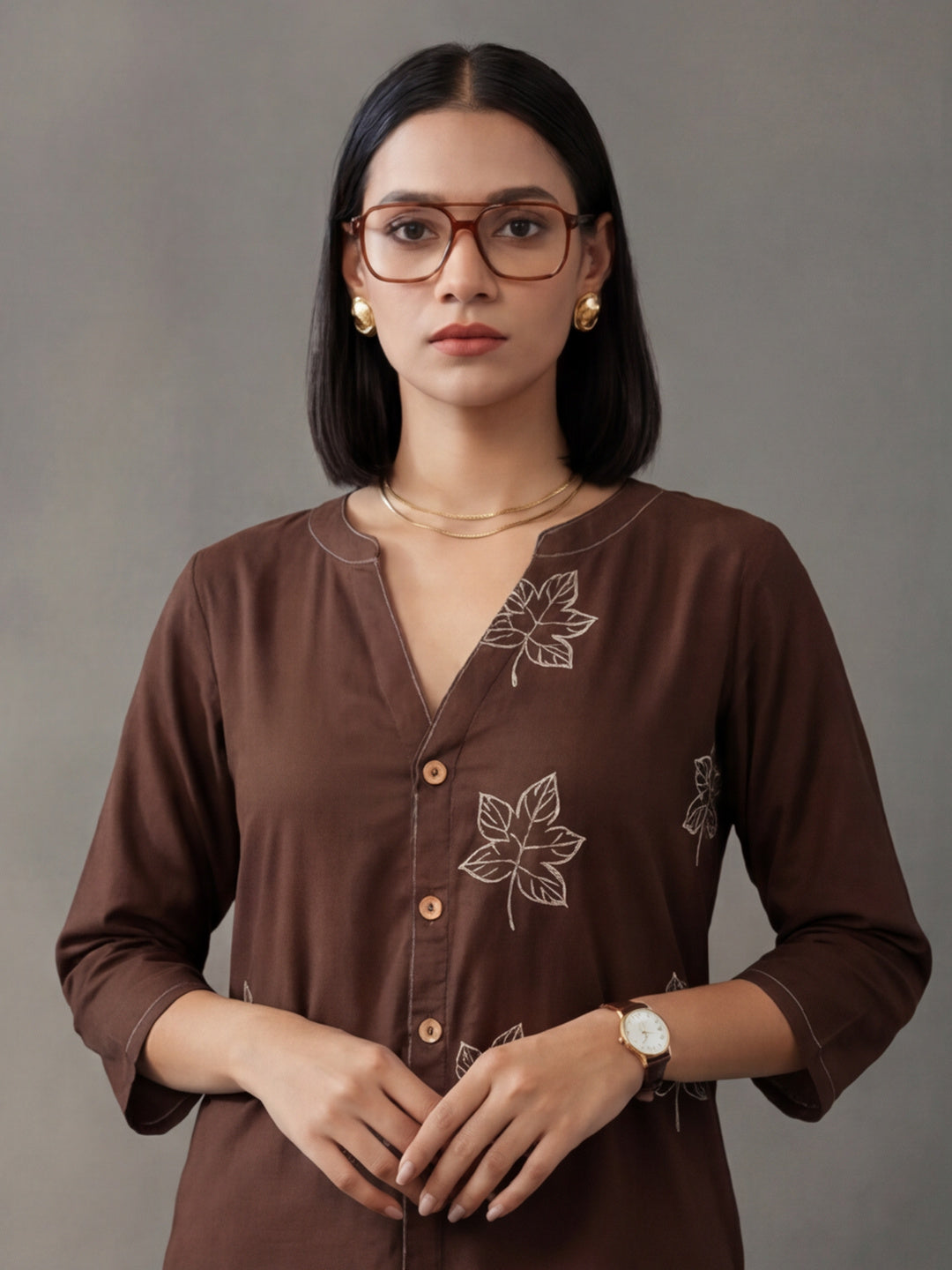 Printed Cotton Blend V-Neck Kurti