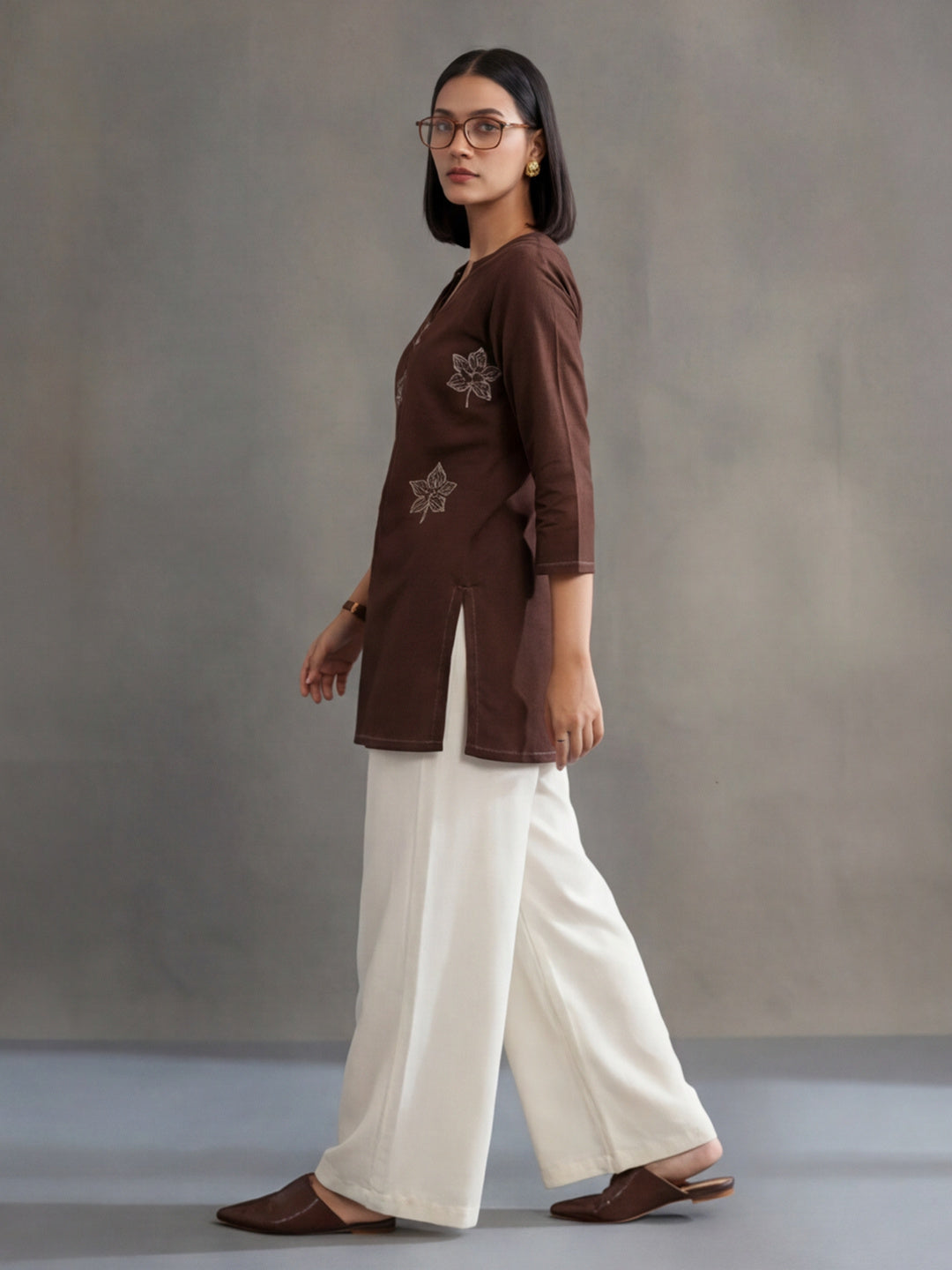 Printed Cotton Blend V-Neck Kurti