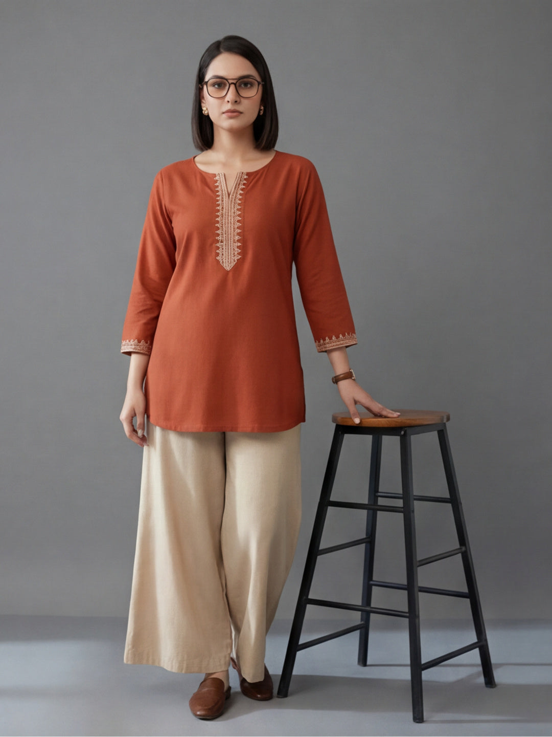 Printed Cotton Blend Round Neck Kurti