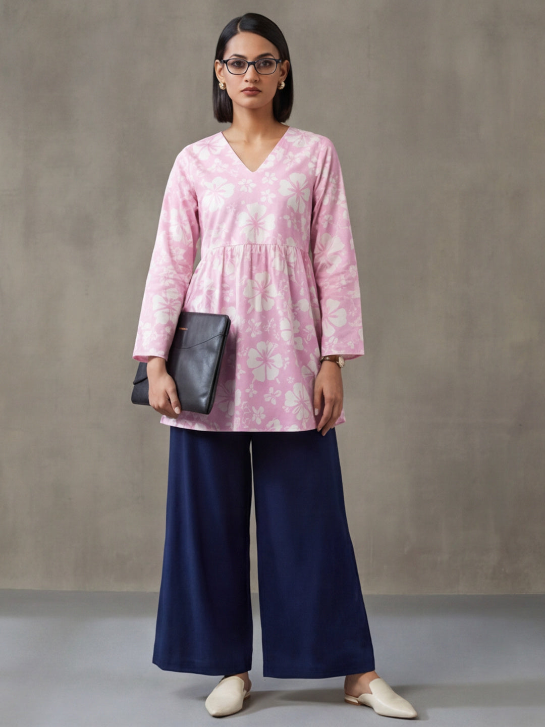 Printed Cotton Blend V-Neck Kurti