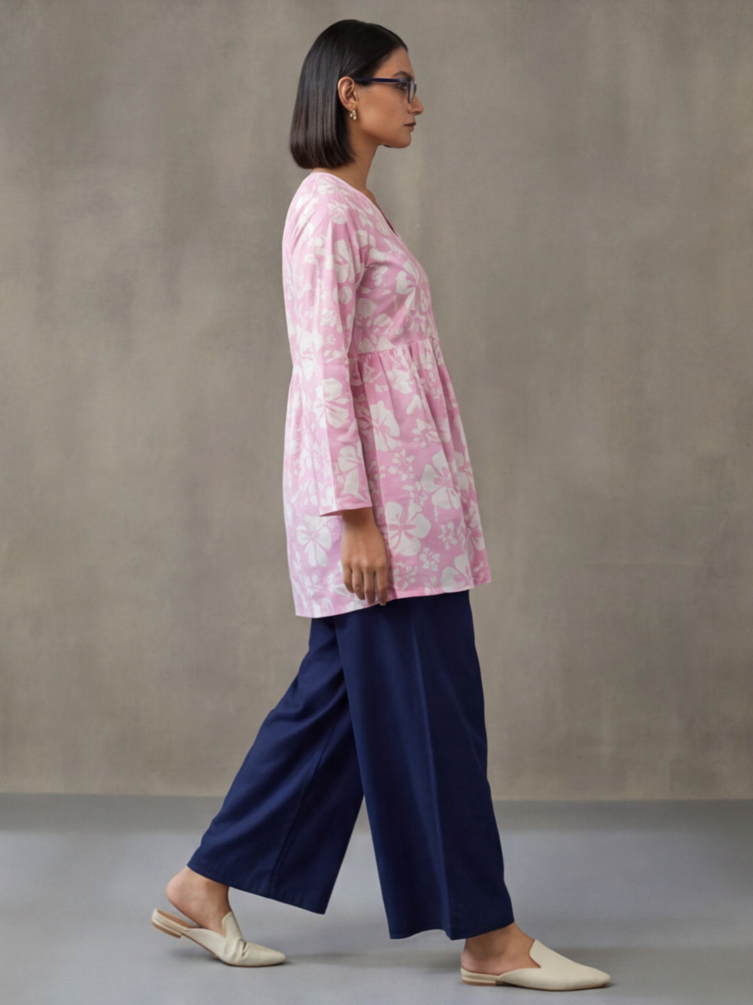 Printed Cotton Blend V-Neck Kurti