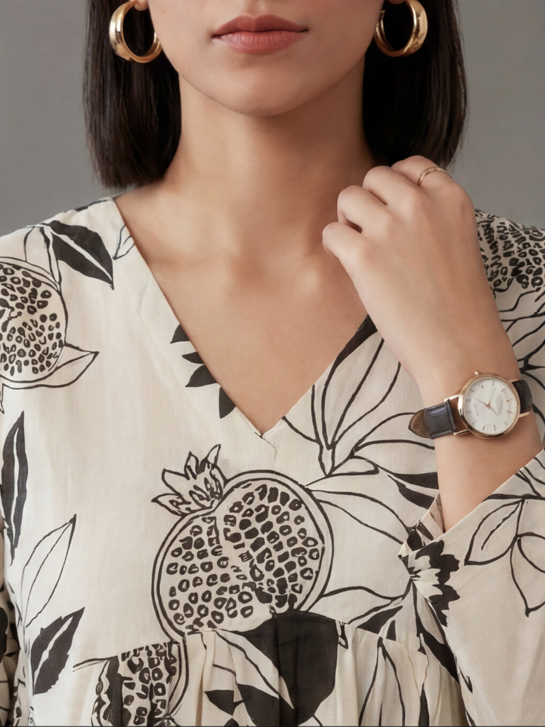 Printed Cotton Blend V-Neck Kurti