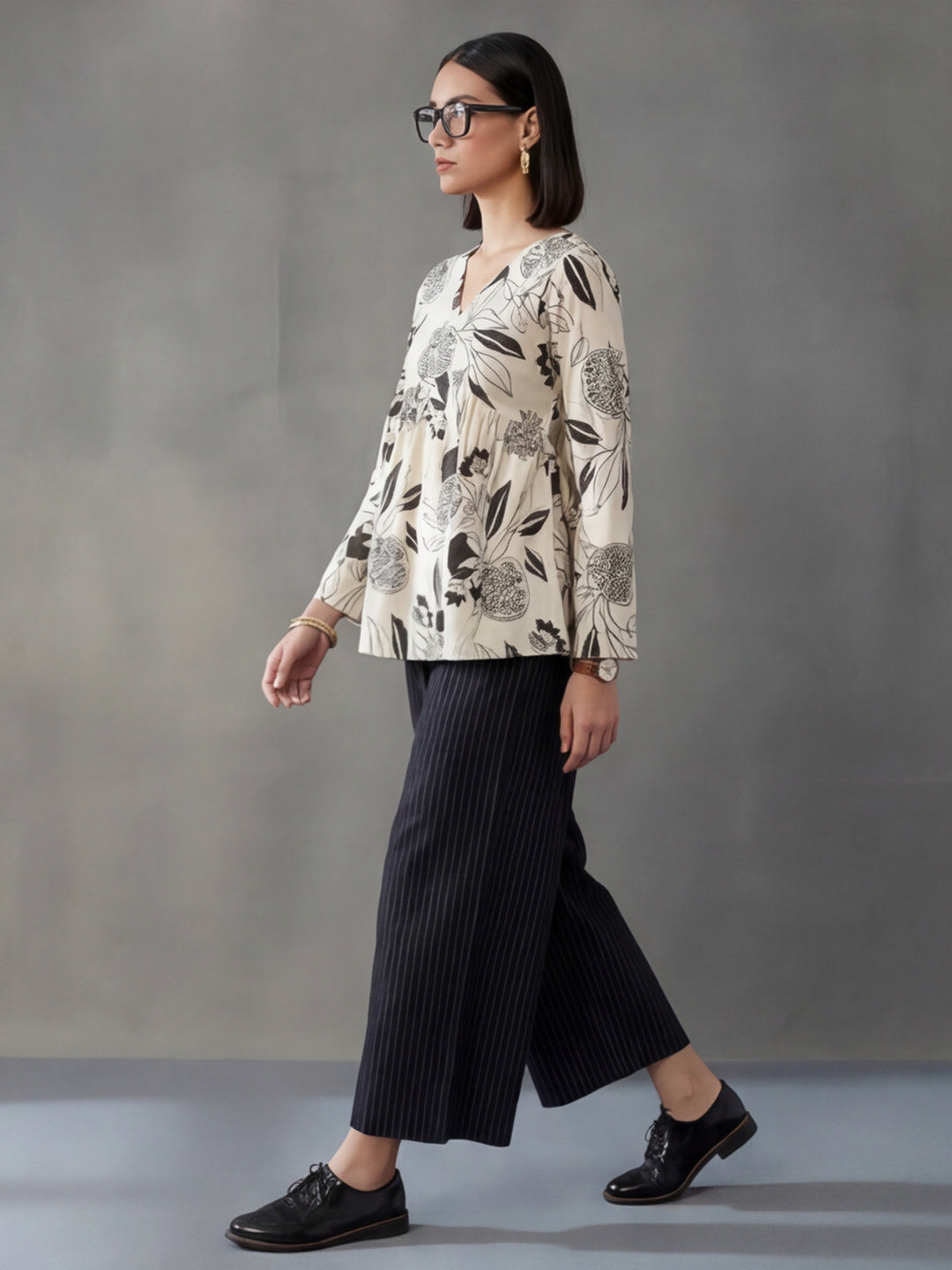 Printed Cotton Blend V-Neck Kurti