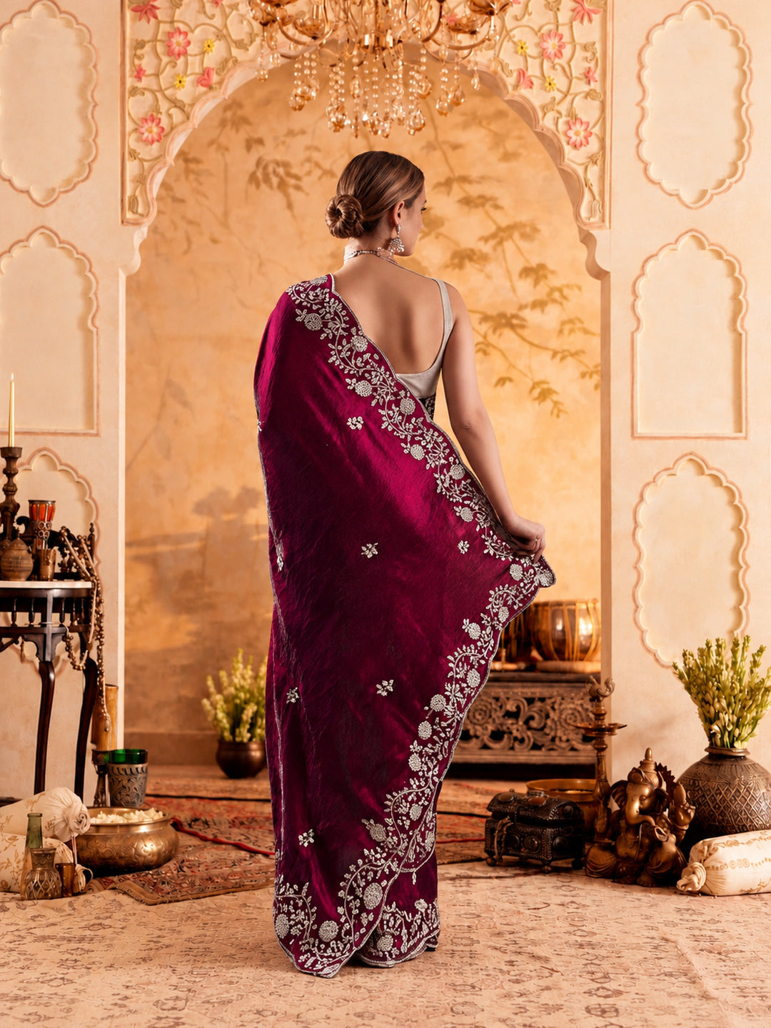 Embroidered Work Silk Saree With Unstitched Blouse Piece