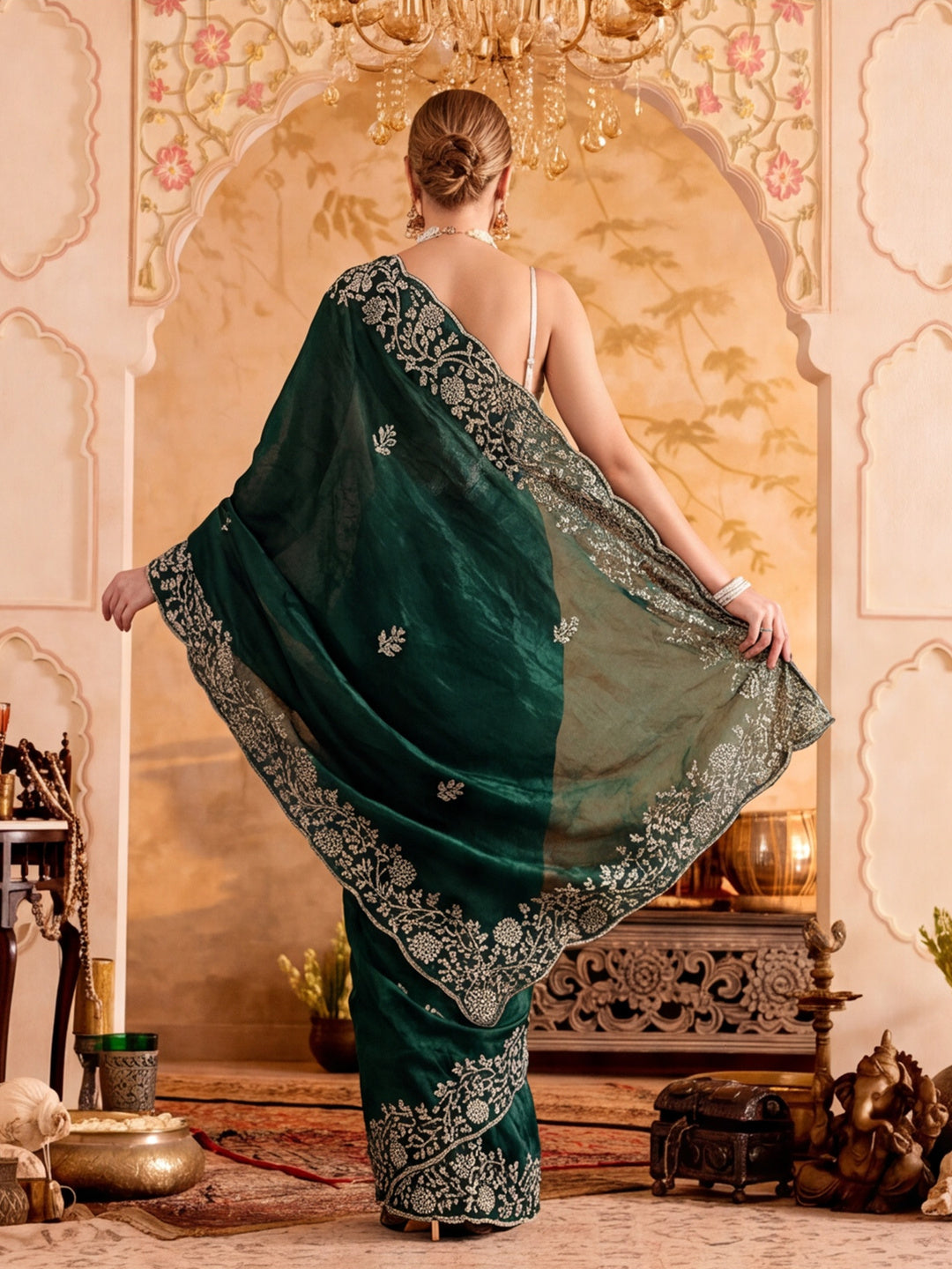 Embroidered Work Silk Saree With Unstitched Blouse Piece