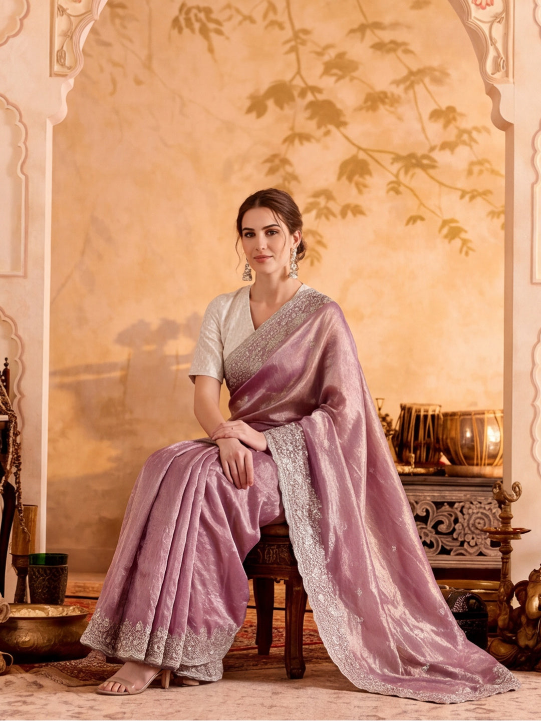 Embroidered Work Silk Saree With Unstitched Blouse Piece