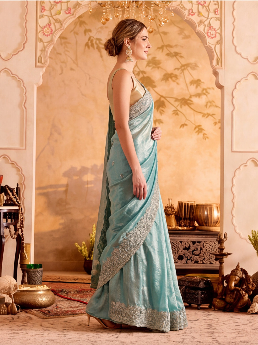 Embroidered Work Silk Saree With Unstitched Blouse Piece