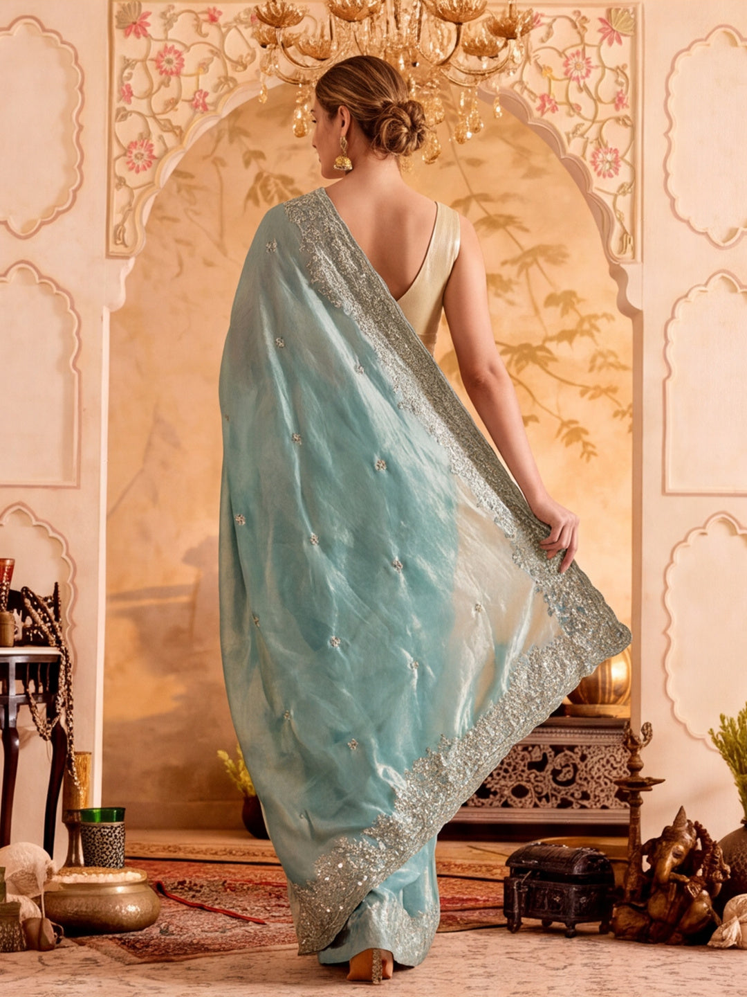 Embroidered Work Silk Saree With Unstitched Blouse Piece